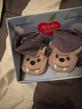 Kids Brown Bat Booties with Purple Cuff